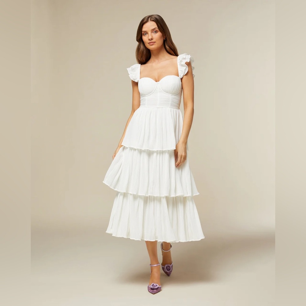 NWT Corset Pleated Midi Dress White 2 Rachel Parcell